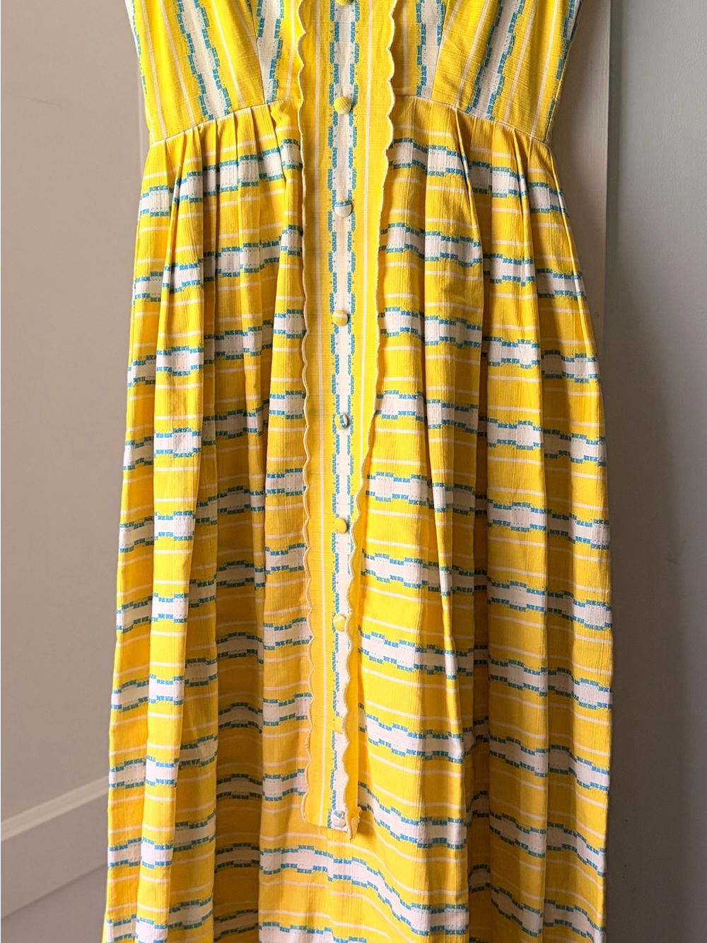 Vintage Sunny Yellow Striped Button-Front Maxi Dress - Picture 2 of 5